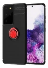 Newface Samsung Galaxy S21 Ultra Kılıf Range Yüzüklü Silikon - Siyah-Kırmızı