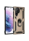 Newface Samsung Galaxy S21 Ultra Kılıf Sofya Yüzüklü Silikon Kapak - Gold