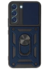 Newface Samsung Galaxy S22 Kılıf Pars Lens Yüzüklü Silikon - Lacivert