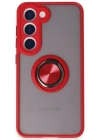 Newface Samsung Galaxy S23 Kılıf Montreal Yüzüklü Silikon Kapak - Kırmızı