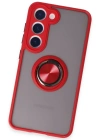 Newface Samsung Galaxy S23 Kılıf Montreal Yüzüklü Silikon Kapak - Kırmızı