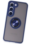 Newface Samsung Galaxy S23 Kılıf Montreal Yüzüklü Silikon Kapak - Lacivert