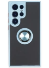 Newface Samsung Galaxy S23 Ultra Kılıf Montreal Yüzüklü Silikon Kapak - Buz Mavi