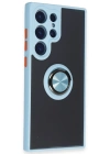 Newface Samsung Galaxy S23 Ultra Kılıf Montreal Yüzüklü Silikon Kapak - Buz Mavi