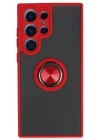 Newface Samsung Galaxy S23 Ultra Kılıf Montreal Yüzüklü Silikon Kapak - Kırmızı
