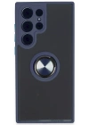 Newface Samsung Galaxy S23 Ultra Kılıf Montreal Yüzüklü Silikon Kapak - Lacivert