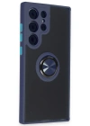 Newface Samsung Galaxy S23 Ultra Kılıf Montreal Yüzüklü Silikon Kapak - Lacivert