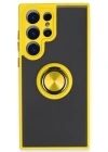 Newface Samsung Galaxy S23 Ultra Kılıf Montreal Yüzüklü Silikon Kapak - Sarı