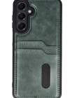 Newface Samsung Galaxy S24 FE Kılıf Sara Kartvizitli Deri Kılıf - Koyu Yeşil