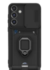 Newface Samsung Galaxy S25 Plus Kılıf Zuma Kartvizitli Yüzüklü Silikon - Siyah