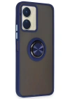 Newface Vivo Y16 Kılıf Montreal Yüzüklü Silikon Kapak - Lacivert