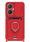 Newface Vivo Y27 Kılıf Zuma Kartvizitli Yüzüklü Silikon - Kırmızı