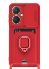 Newface Vivo Y27 Kılıf Zuma Kartvizitli Yüzüklü Silikon - Kırmızı