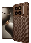Newface Xiaomi Mi 14T Pro Kılıf Auto Focus Karbon Kapak - Kahverengi