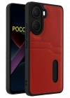 Newface Xiaomi Poco X7 Pro Kılıf Sara Kartvizitli Deri Kılıf - Kırmızı