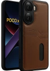 Newface Xiaomi Poco X7 Pro Kılıf Sara Kartvizitli Deri Kılıf - Taba