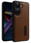 Newface Xiaomi Poco X7 Pro Kılıf Sara Kartvizitli Deri Kılıf - Taba