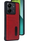 Newface Xiaomi Redmi 13C Kılıf Sara Kartvizitli Deri Kılıf - Kırmızı