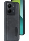 Newface Xiaomi Redmi 13C Kılıf Sara Kartvizitli Deri Kılıf - Siyah
