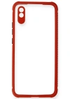 Newface Xiaomi Redmi 9A Kılıf Miami Şeffaf Silikon - Kırmızı