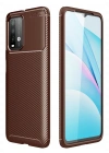 Newface Xiaomi Redmi 9T Kılıf Auto Focus Karbon Kapak - Kahverengi