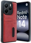 Newface Xiaomi Redmi Note 14 4G Kılıf Sara Kartvizitli Deri Kılıf - Kırmızı