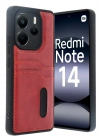 Newface Xiaomi Redmi Note 14 4G Kılıf Sara Kartvizitli Deri Kılıf - Kırmızı