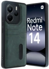 Newface Xiaomi Redmi Note 14 4G Kılıf Sara Kartvizitli Deri Kılıf - Koyu Yeşil
