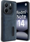 Newface Xiaomi Redmi Note 14 4G Kılıf Sara Kartvizitli Deri Kılıf - Lacivert