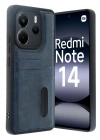 Newface Xiaomi Redmi Note 14 4G Kılıf Sara Kartvizitli Deri Kılıf - Lacivert