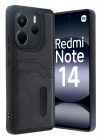 Newface Xiaomi Redmi Note 14 4G Kılıf Sara Kartvizitli Deri Kılıf - Siyah