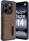 Newface Xiaomi Redmi Note 14 4G Kılıf Sara Kartvizitli Deri Kılıf - Taba
