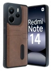 Newface Xiaomi Redmi Note 14 4G Kılıf Sara Kartvizitli Deri Kılıf - Taba