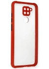 Newface Xiaomi Redmi Note 9 Kılıf Miami Şeffaf Silikon - Kırmızı
