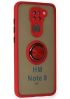 Newface Xiaomi Redmi Note 9 Kılıf Montreal Yüzüklü Silikon Kapak - Kırmızı