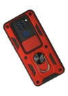Newface Xiaomi Redmi Note 9 Kılıf Pars Lens Yüzüklü Silikon - Kırmızı