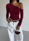 Omuz detaylı kollu bluz bordo f2336
