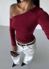 Omuz detaylı kollu bluz bordo f2336