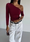Omuz detaylı kollu bluz bordo f2336