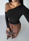 Omuz detaylı kollu bluz siyah f2336