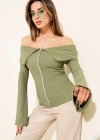 Omzu Açık Fermuarlı Bluz haki T4330
