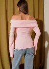 Omzu Açık Fermuarlı Bluz pembe T4330