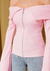 Omzu Açık Fermuarlı Bluz pembe T4330