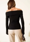 Omzu Açık Fermuarlı Bluz siyah T4330