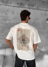Ön ve Arka Baskılı Oversize Bisiklet Yaka T-shirt - Beyaz