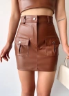 Önden iki cepli deri etek kahve h240040