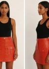 Önden iki cepli deri etek turuncu h240040