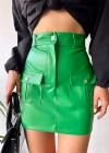 Önden iki cepli deri etek yeşil h240040