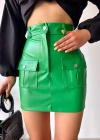 Önden iki cepli deri etek yeşil h240040