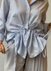 Önü büzgü detaylı çizgili gömlek